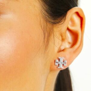 NEW Tory Burch Silver Kira Stud Earrings